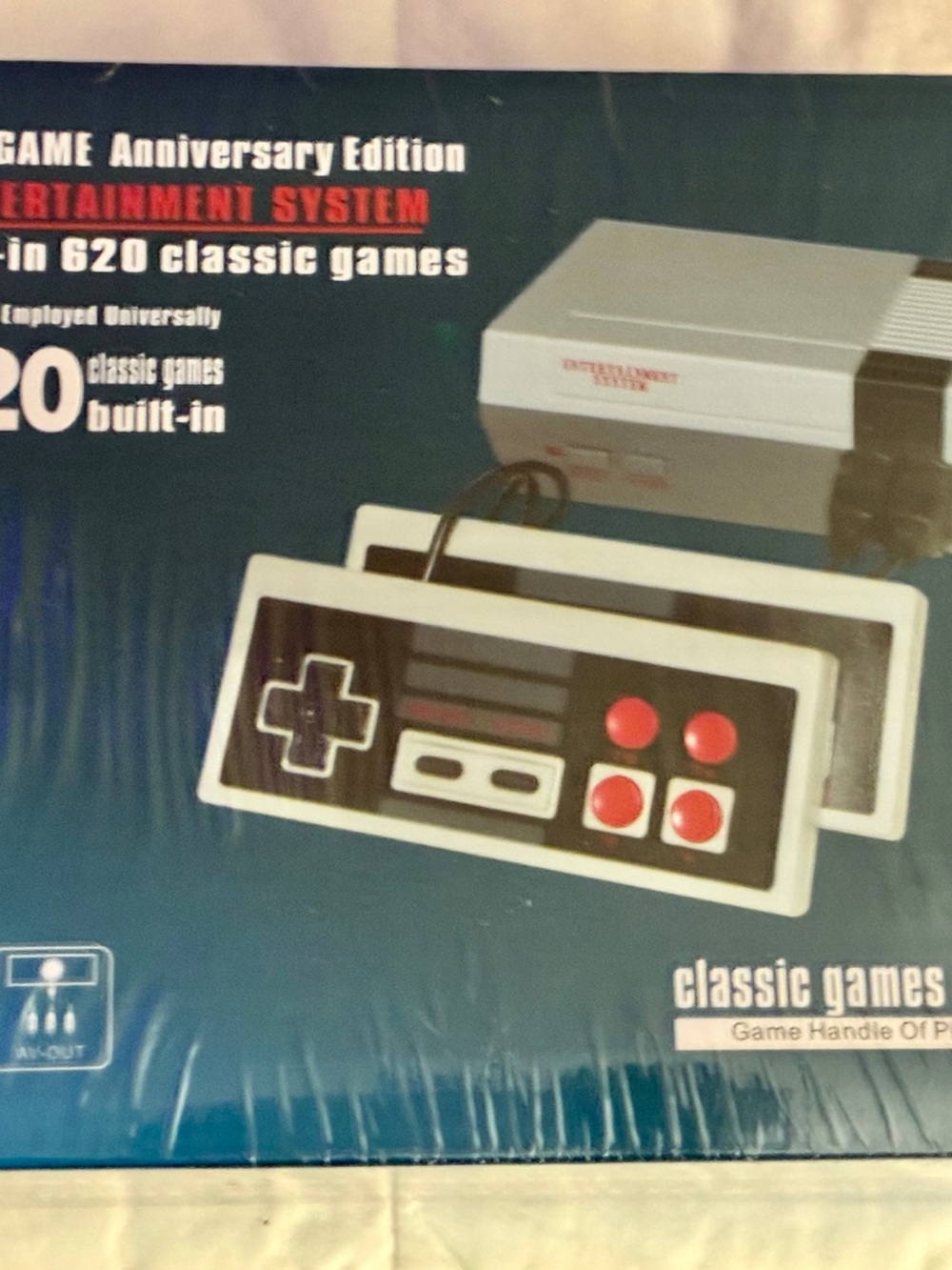Classic Retro Game Console with White and Black Controllers - 620 Built-In Games